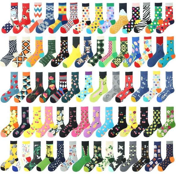 

cotton funny socks men dot ice lemon watermelon cherry personality happy art painting female sokken oil christmas gifts men's, Black