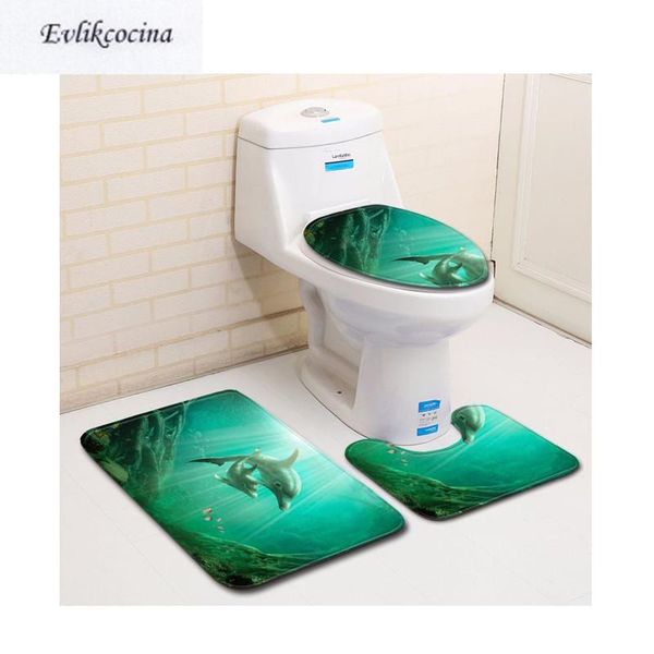 

3pcs deep sea dolphin banyo bathroom carpet toilet bath mats set non slip pad tapis salle de bain alfombra bano