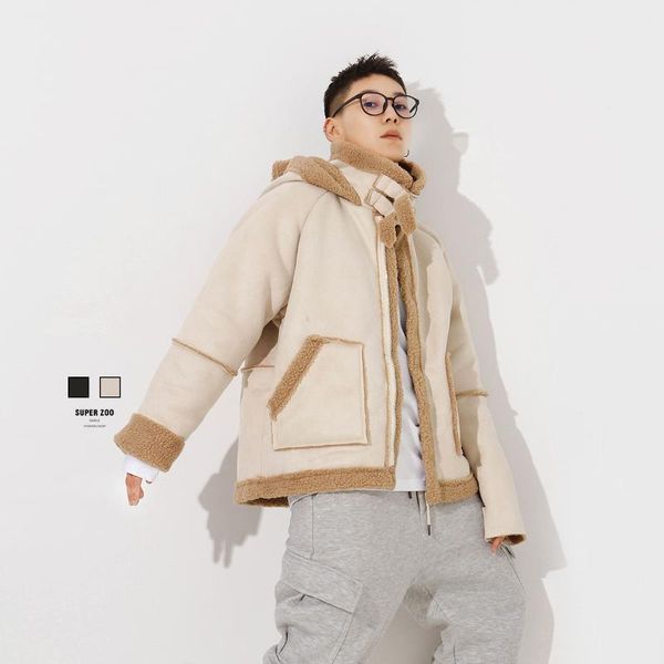 

winter mid-length padded jacket men hooded parka couple winter warm coat big contrast waterproof hommes veste coats by50mf, Black