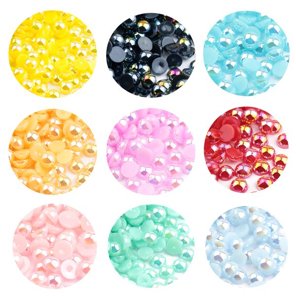 

3mm-10mm plating ab colors craft abs imitation pearls half round flatback resin beads decorate diy clothing accessories, Black