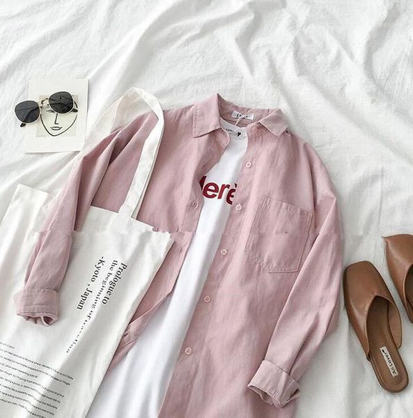 

shirt summer thin section wild jacket 2019 new women's loose large size lapel cotton long coat single-breasted shirt female b271, Black;brown