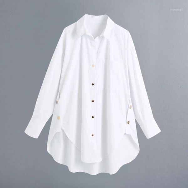 

women button decoration white shirt femme turndown collar long sleeve blouse casual lady loose blusas s80611
