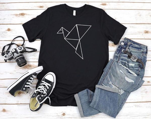 

geometric paper bird print women tshirt cotton casual funny t shirt gift 90s lady yong girl drop ship s 869, White