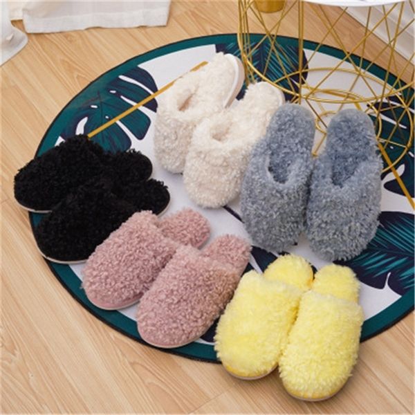 

women fluffy slippers autumn winter warm fur shoes woman candy color soft sole home indoor ladies girls plush slippers y1202, Black