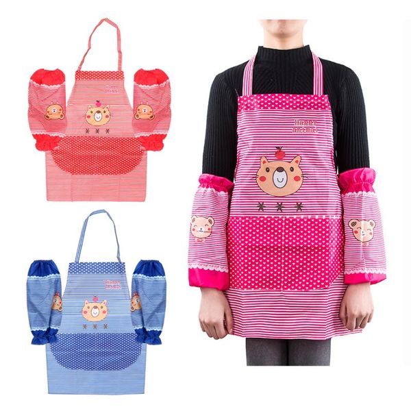 

aprons bear apron with 1 pair sleeve bbq tool pocket dress set household cleaning anti-oil waist bib