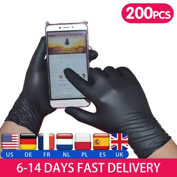 

gloves 200 pcs latex kitchen black disposable nitrile universal left and right hand fast shipping y200421