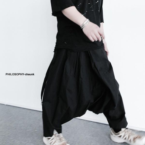 

customized 27-46 new male original fashion leisure wrinkle three-dimensional cutting big crotch loose harun pants1, Black