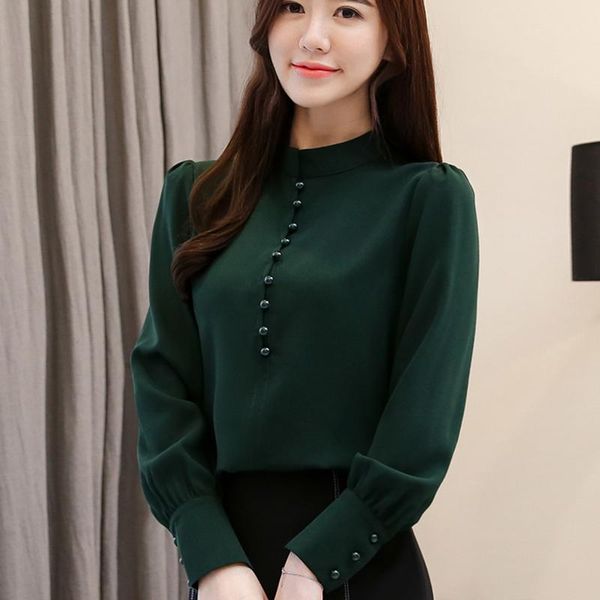 

women's blouses & shirts korean fashion clothing for women blouse 2021 spring long sleeve shirt lady solid office female chiffon, White