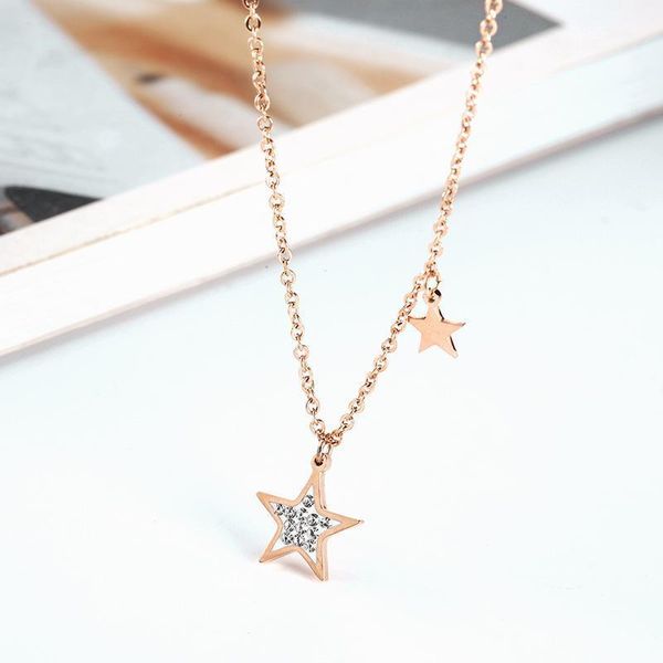 

stainless steel initial pentagram necklace with crystals rose gold charm choker necklace for women collier femme jewelry1, Silver