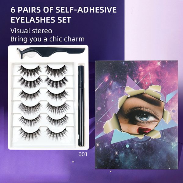 

handmade self adhesive fake lashes thick natural long none glue & magnetic false eyelashes extensions with eyeliner + tweezer dhl free