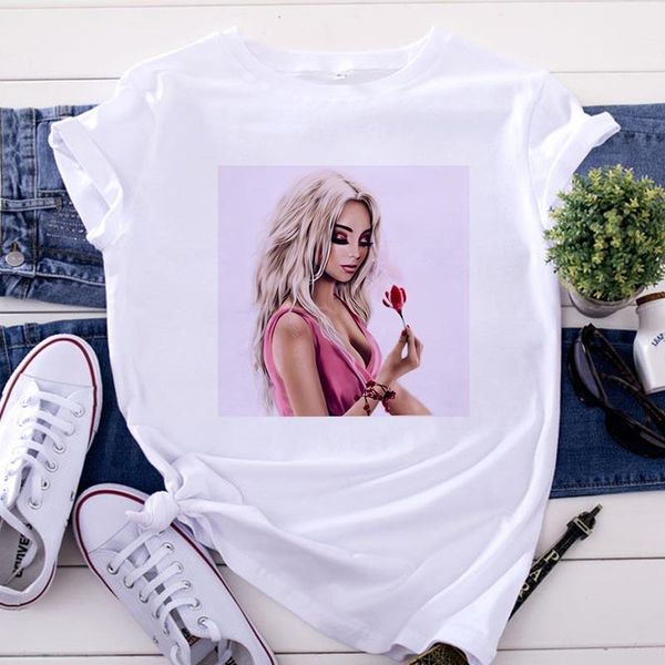 

new women's tshirt harajuku beautiful girl printed t shirt vogue pretty girl clothing leisure female, White