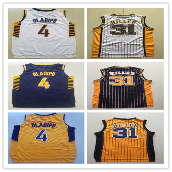 

mens basketball victor oladipo 4 retro reggie miller 31 jerseys basketball white yellow blue color 2020 new 100% stitched shirt, Black;red