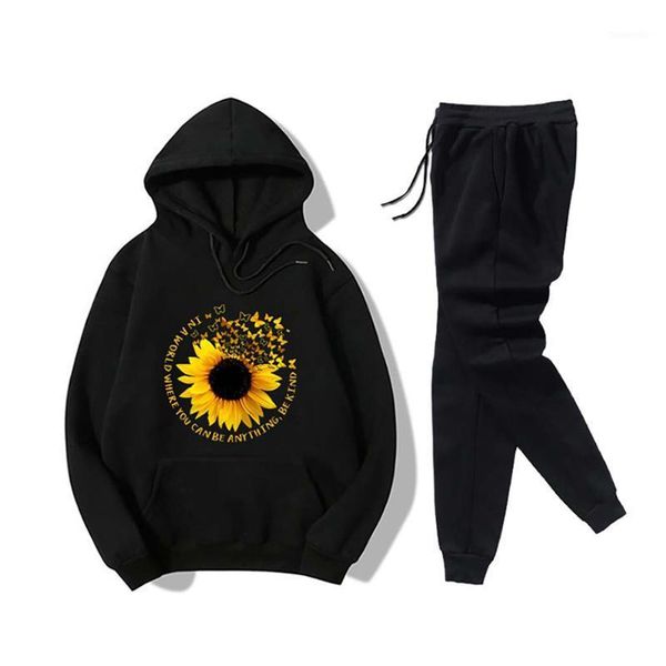 

sunflower printed women tracksuits long sleeve sweatshirts and trousers jogging suits two piece sets casual gym clothing mujer1, Black;red