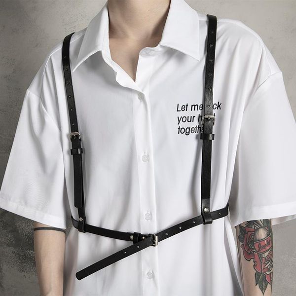 

punk style leather harness waist belt straps adjustable metal buckle vest chest belt strap clothing accessories decorative
