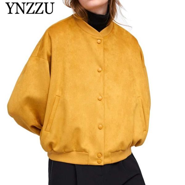 

ynzzu 2020 spring stand collar long sleeve velvet jacket women casual single breast loose solid bomber jacket coats femme yo781, Black;brown