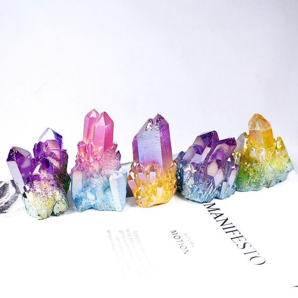 

natural crystal quartz colour cluster mineral specimen healing brand new multi color electroplating stone home sto qyloxy, Black