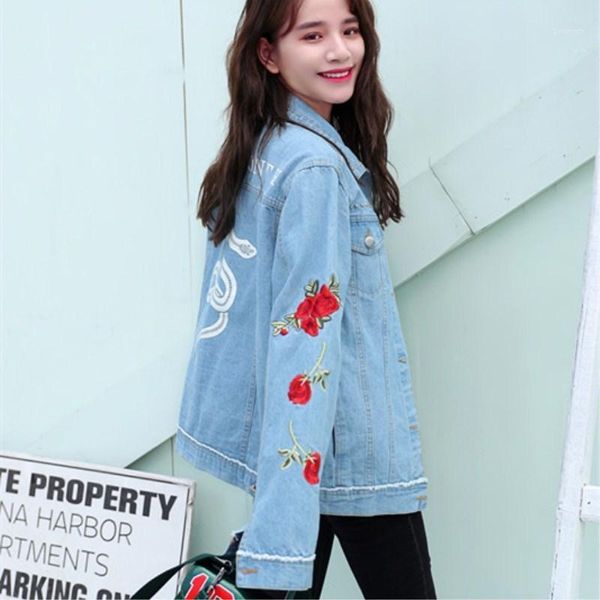 

sleeves spring fashion long new turn-down collar high-quality female embroidery loose coat short jackets women jacket c 3811, Black;brown