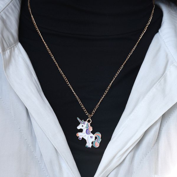

new alloy necklace animal horse colorful unicorn sweater chain, Silver