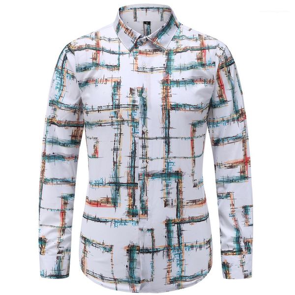 

дизайнер с длинным рукавом отворотный шеи простые вершины весна осень осень падение мода мужчины повседневные рубашки клетчатые рубашки мужс, White;black