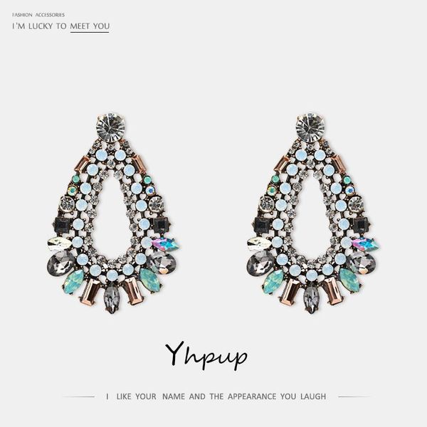 

yhpup fashion rhinestone crystal geometric dangle earrings colorful glass oorbellen for bride women party jewelry1, Silver