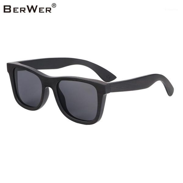 

berwer 100% natural ebony wooden sunglasses polarized sun glasses male feminino fashion1, White;black