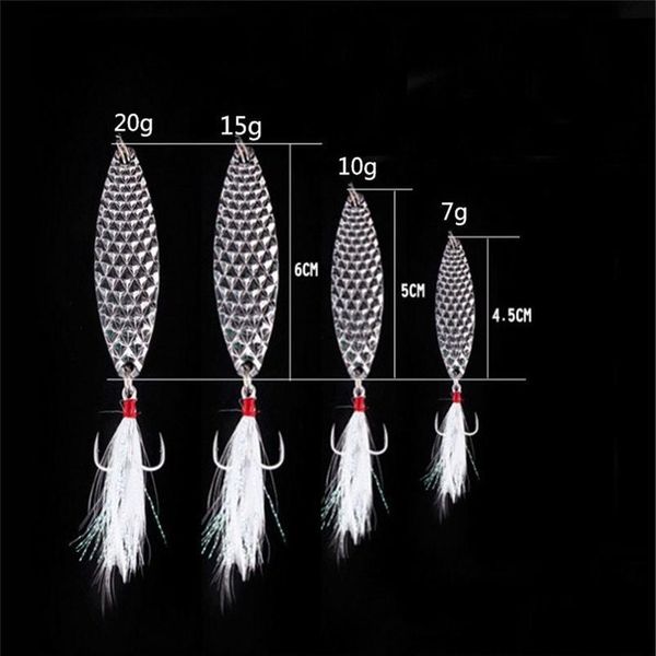 

1pcs metal spoon fishing lure 7g 10g 15g 20g silver gold sequins with feather treble hook artificial hard bait fishin qylppq
