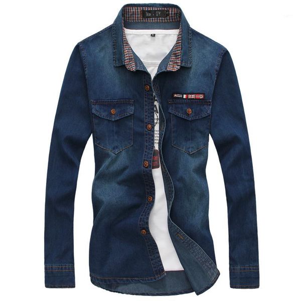 

blue mens long sleeve denim shirts autumn sell well cotton shirt male large size s - 5xl1, White;black