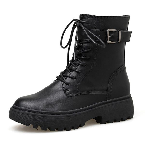 

women strap black design boots flat bottom british bike autumn and winter shoes