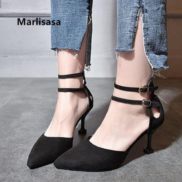 

dress shoes marlisasa women classic pointed toe buckle strap heel ladies blue femmes hauts talons h5225, Black