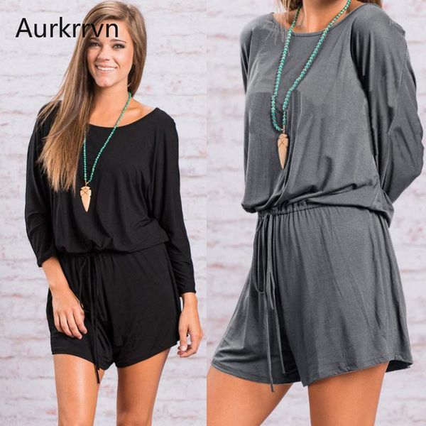 

women's jumpsuits & rompers aurkrrvn casual womens playsuits three quarter sleeve loose for woman drawstring office lady playsuit rompe, Black;white