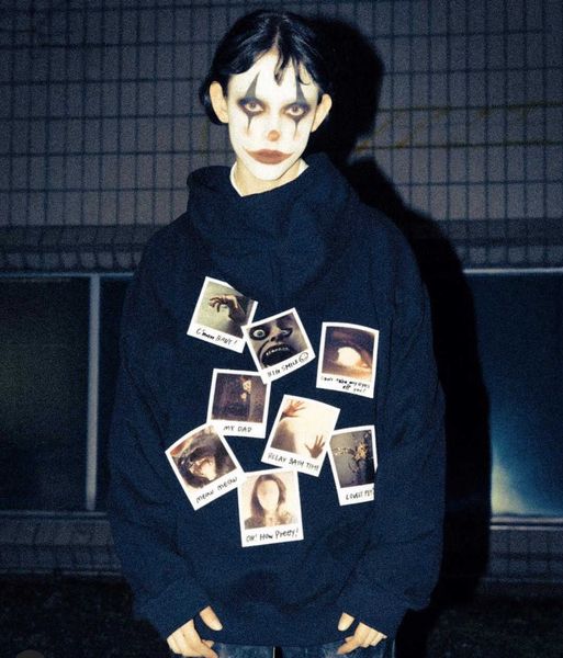 

men's hoodies double face "suprise" series spoof polaroid film p hoodie, Black