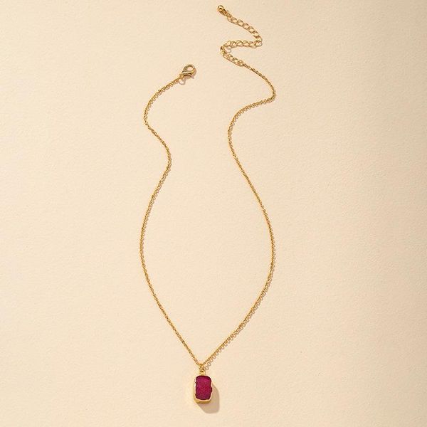 

ins gold chain resin red navy blue drusy stone geo minimalist pendant choker necklaces korean fashion women party jewelry, Silver