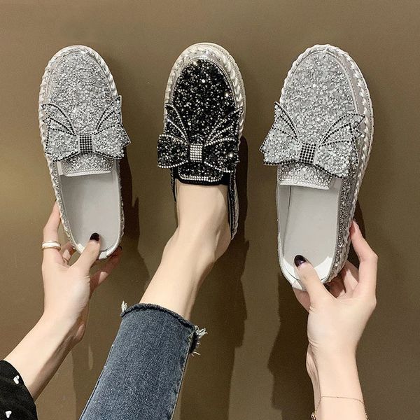 

slippers women shoes women's glitter canvas butterfly-knot slip on bordered platform ladies slides summer 2020 new female y1202, Black