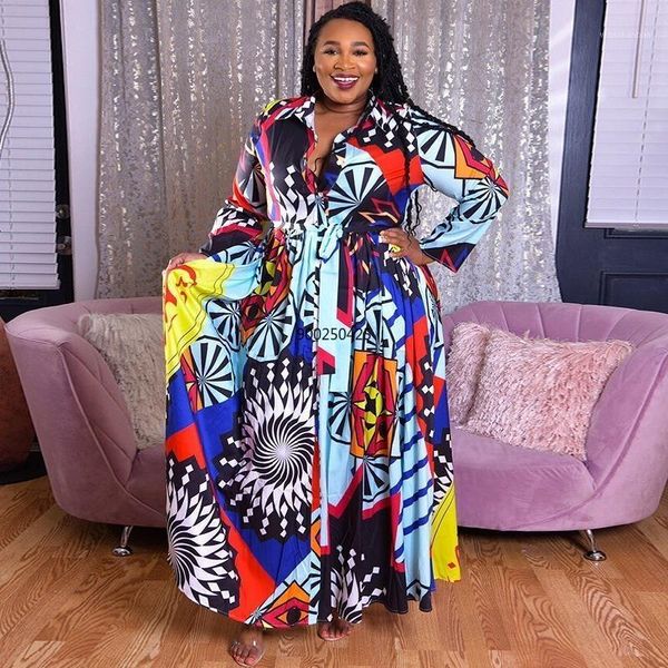 

plus size 5xl long dress african dresses for women robe print maxi dress african clothes long sleeve big swing party beach1, Red
