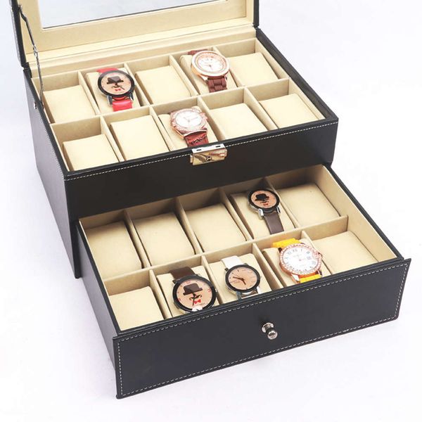 

double capacity 20 large watch household bit collection and arrangement jewelry storage box qjlwue19, Slivery;brown