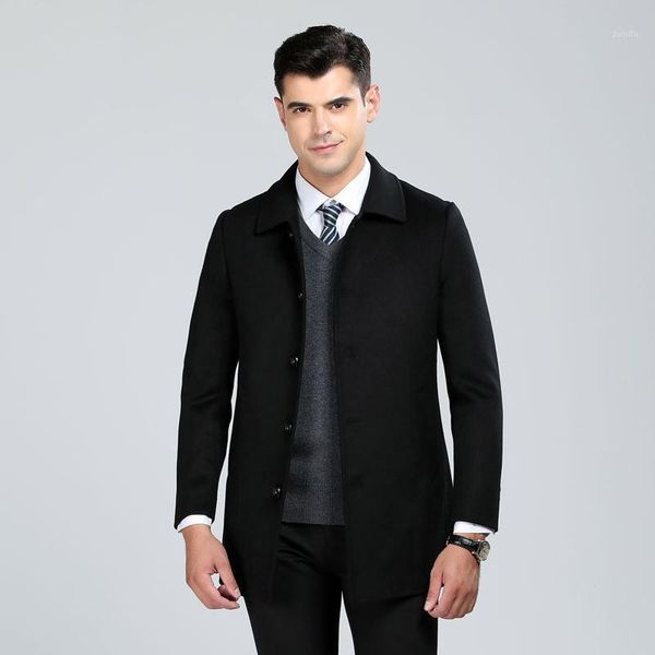 

hand made double face wool coats men single breasted stand collar woolen casual overcoat 2019 new autumn winter1, Black
