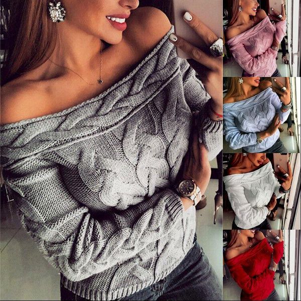 

fashion women ladies solid color kintted sweater off shouder long sleeve jumper pullover autumn winter, White;black
