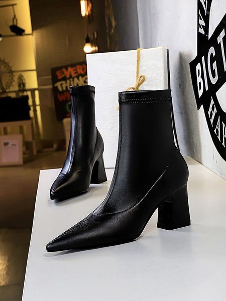 

boots women's autumn coarse with high heels thin fashion and contracted pointed show thin1, Black