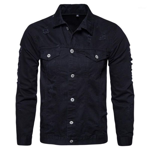 

men broken jacket 2020 autumn winter new style europe america solid color with holes outside1, Black
