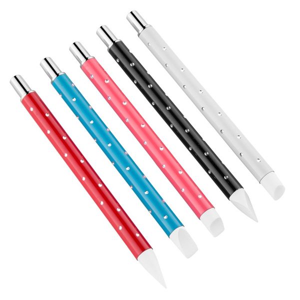 

wholesale nail art pen rubber silicone nail brushes 5 pcs double heads beauty spa nail manicure tools, Yellow