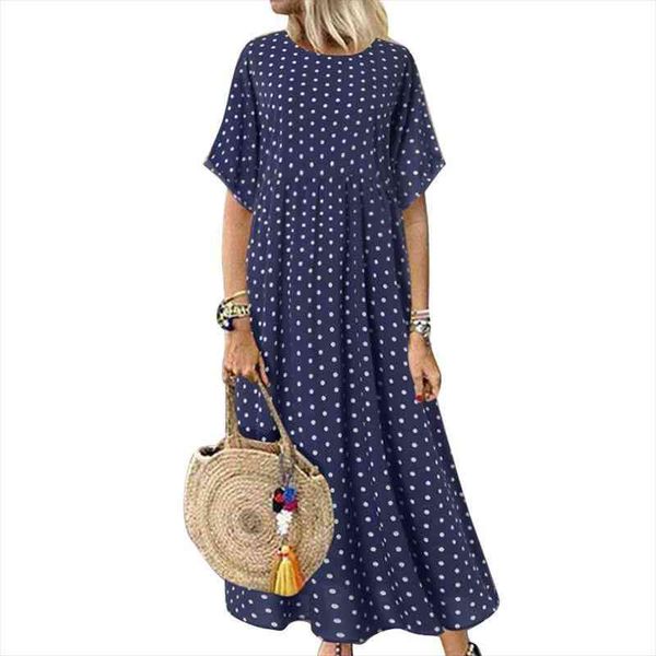 

woman polka dot dress plus size casual ladies long dresses round neck summer dress fashion vacation outfits, Black;gray