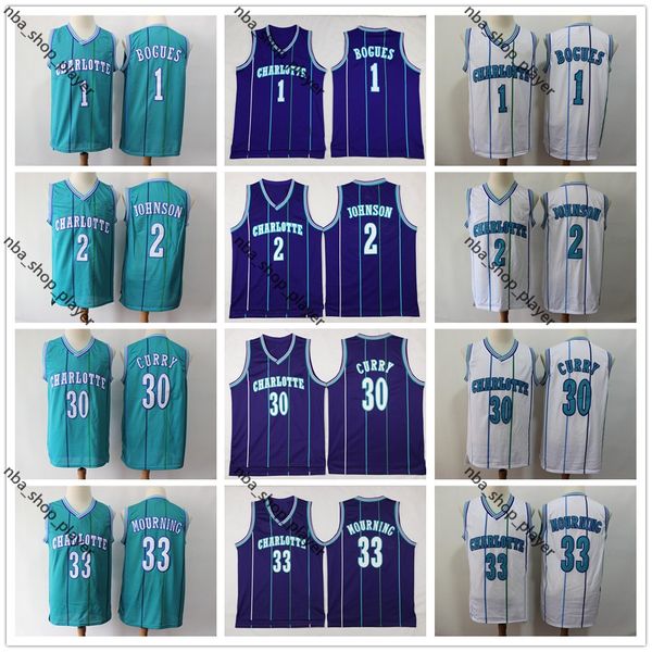 

vintage mens muggsy 1 bogues larry 2 johnson dell 30 curry alonzo 30 mourning embroidered basketball shirts basketball jerseys, Black;red