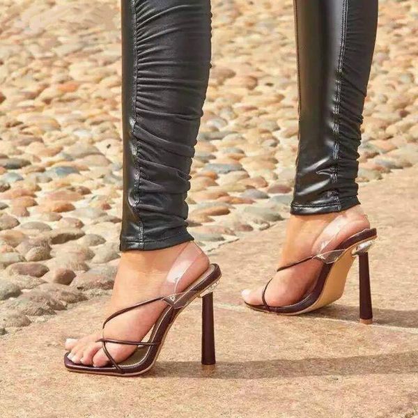 

narrow band women sandal cross-tied peep toe super high heel fashion slip on ladies summer shoes transparent strap pumps1, Black