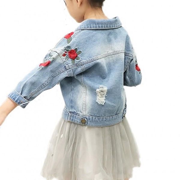 

jackets denim print girl jacket jeans children coat full sleeve kids 8jk004, Blue;gray