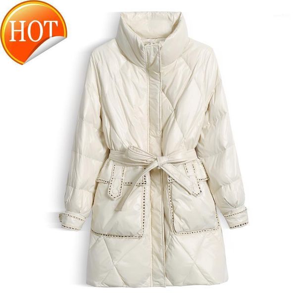 

white design sense down jacket 2020 new women's small white duck down women's coat autumn winter medium length1, Black