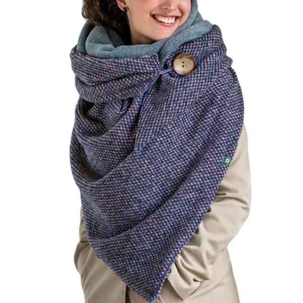 

women winter warm large triangle scarf thermal shawl wrap blanket with button, Blue;gray