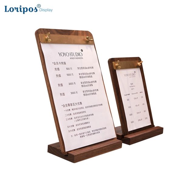 

creative walnut menu a4 bill folder writing pad board shop bar brass clip restaurant menu holder stand wooden base