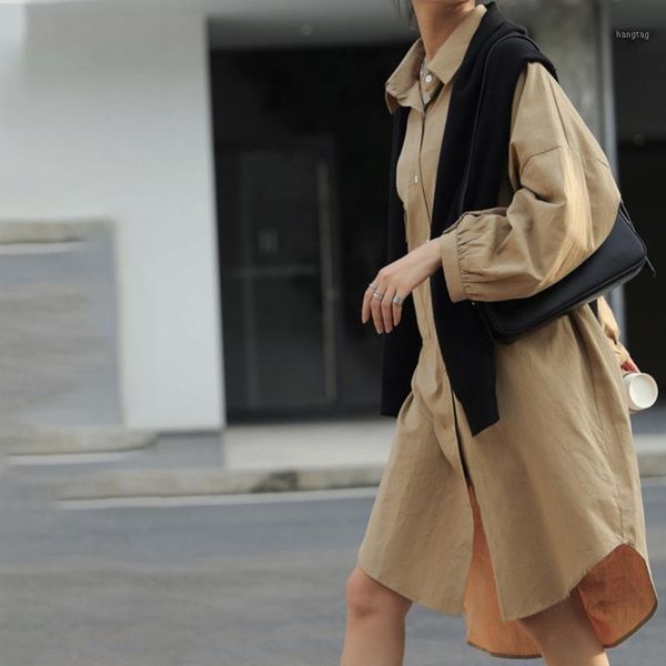 

ewq] shirt women's solid large size loose fit office lady full sleeve lapel collar 2020 spring autumn new fashion tide tu6681, White