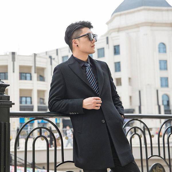 

wool& blends coats men business trench outwear coat spring autumn business men woolen coats outwears male trench1, Black