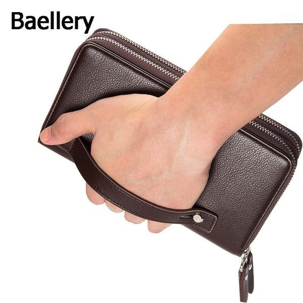 

baellerry 2016 clutch bag men wallets black brown large capacity gift for male double zipper long wallet handbag purse1, Red;black